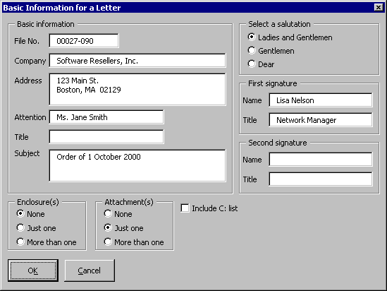 Basic Information Dialog