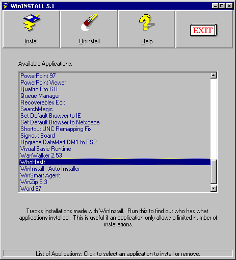 WinInstall Main Window